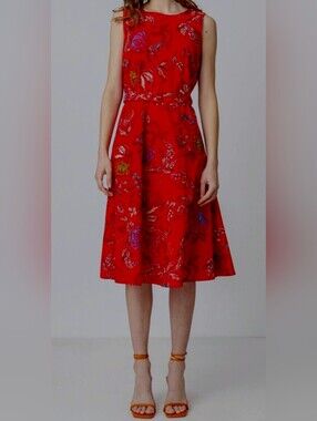 IVKO Red Embroidered Floral Midi Dress Size XS